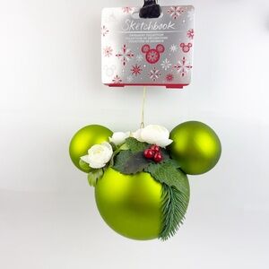 NEW Mickey Mouse Icon Glass Ball Floral Hang Sketchbook Ornament Green Holiday